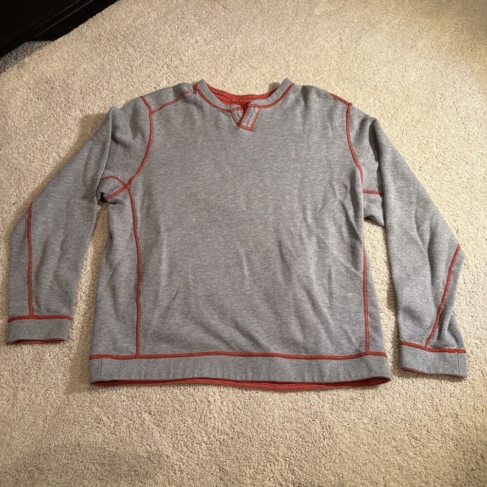 Tommy Bahama Reversible Pullover Mens Medium Light Grey/Burnt Orange Good